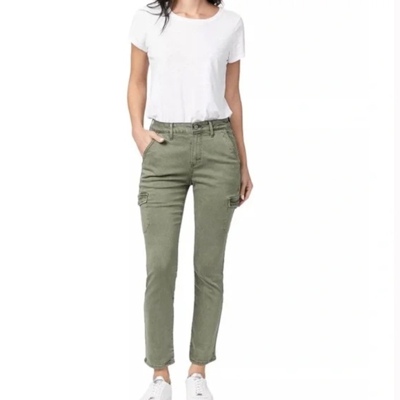 PAIGE Jolie Khaki Green Slim Cotton Cargo Ankle Utility Pants SZ 26 - Picture 2 of 15